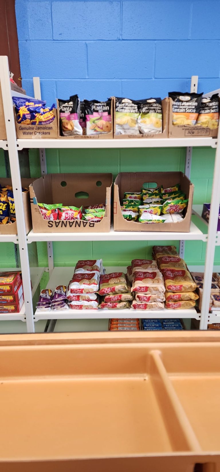 Close up shot of groceries on the shelves of Sunshine Grocers West Indian Store