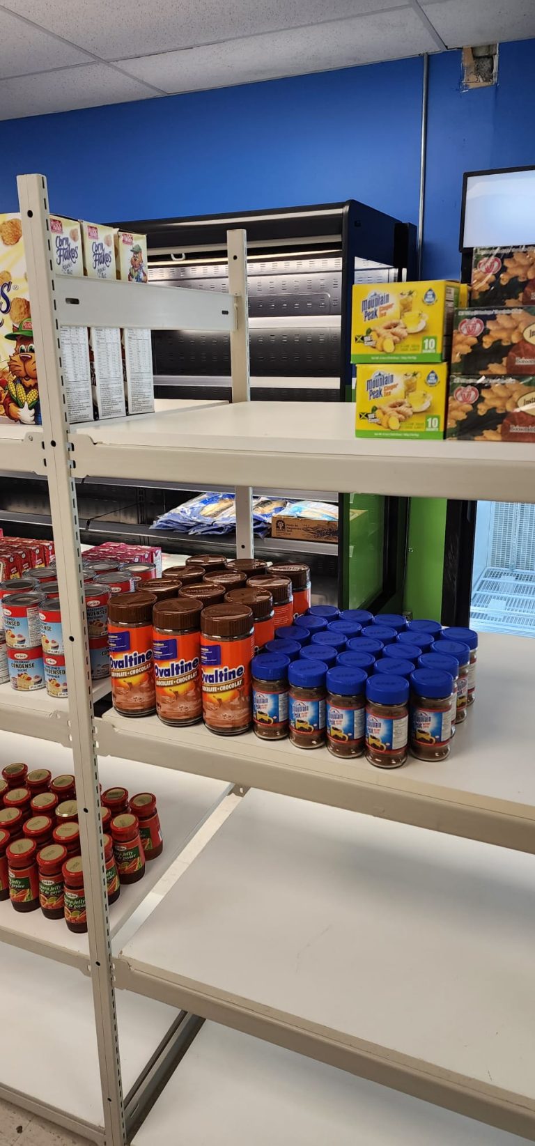 Close up shot of groceries on the shelves of Sunshine Grocers West Indian Store