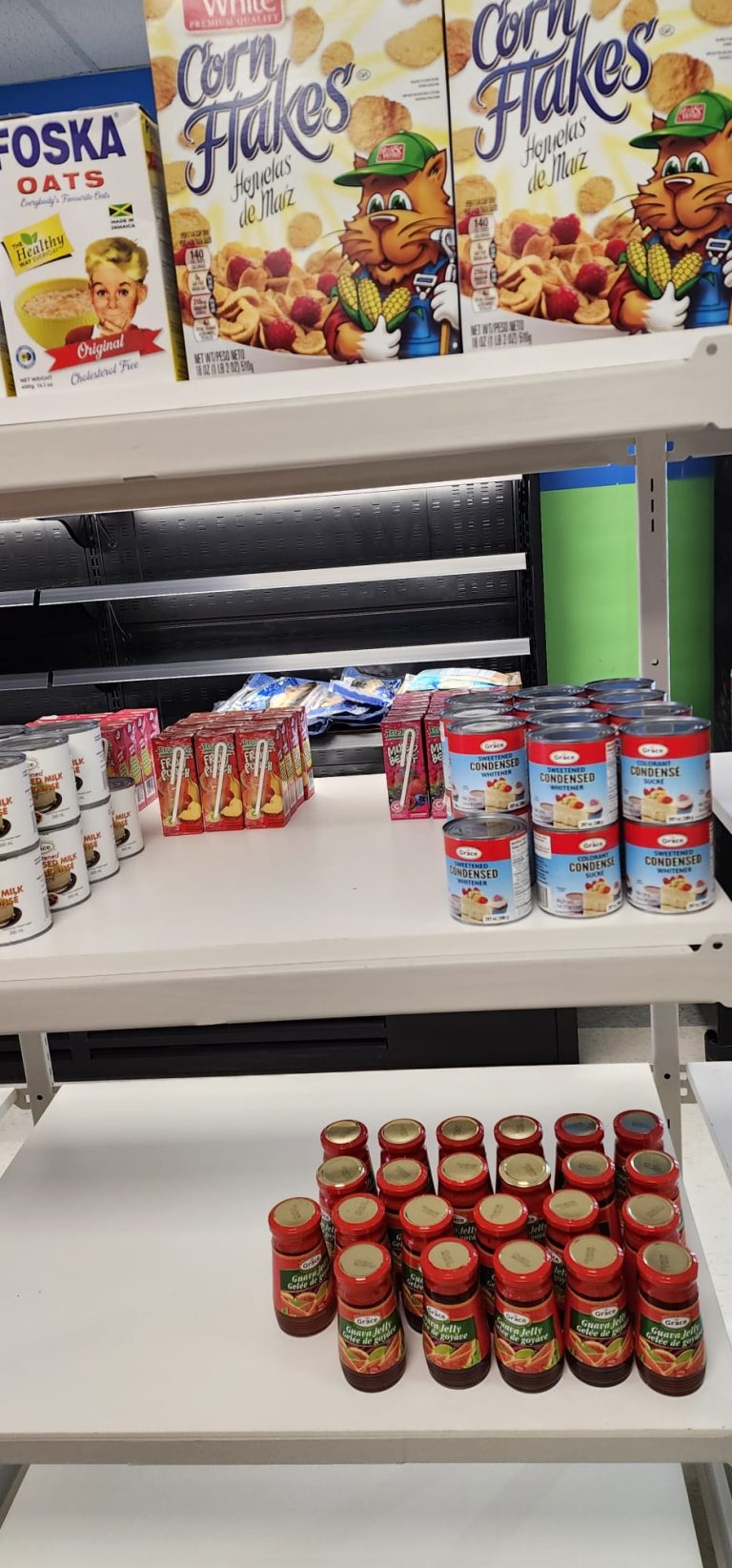 Close up shot of groceries on the shelves of Sunshine Grocers West Indian Store