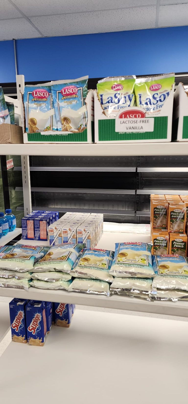 Close up shot of groceries on the shelves of Sunshine Grocers West Indian Store